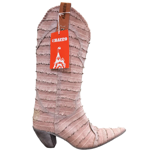 Botas vintage El Charro para mujer talla 38 en color rosa palo. Fabricadas en Italia, de piel y con diseño cowboy artesanal. Una pieza original para amantes del estilo western.
