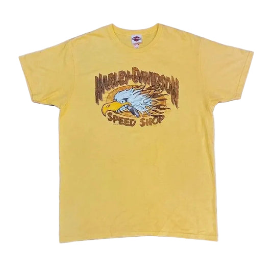 Camiseta_Harley-Davidson_Speed_Shop_vintage_amarilla_talla_XL_con_estampado_frontal_de_aguila