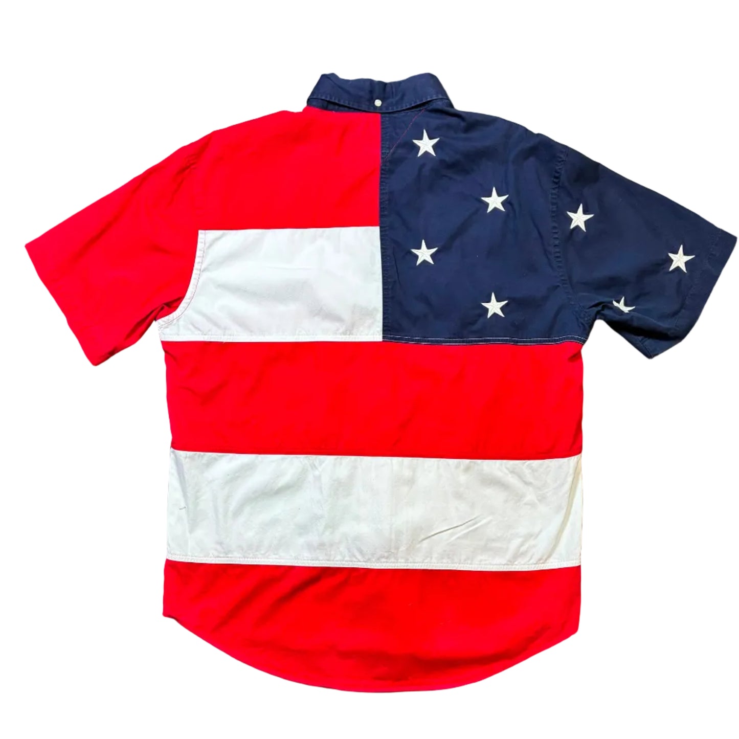 Camisa Manga Corta Tommy Hilger bandera americana talla L - Good Luck Vintage - Las Palmas de Gran Canaria