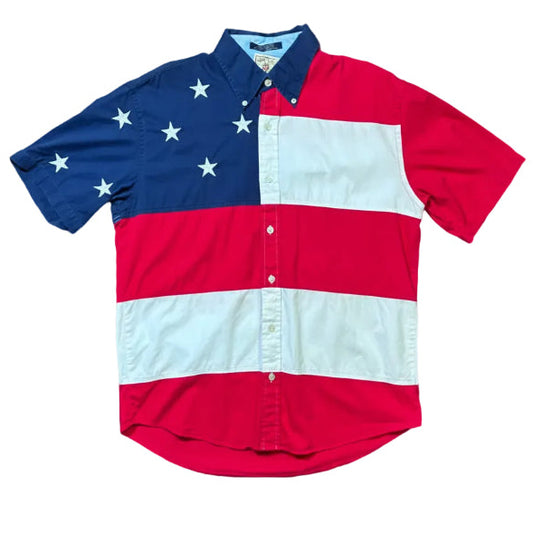 Camisa Manga Corta Tommy Hilger bandera americana talla L - Good Luck Vintage - Las Palmas de Gran Canaria