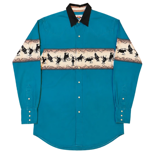camisa western americana marca cumberland outfiters talla M vintage cowboy scene
