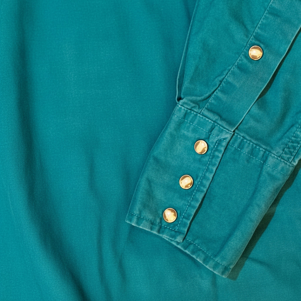 Camisa Western Vintage Cumberland Talla M Turquesa con Estampado Cowboy