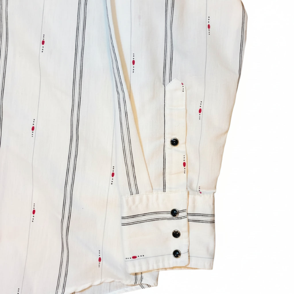 Camisa western vintage Kenny Rogers talla L blanca y roja con rayas grises