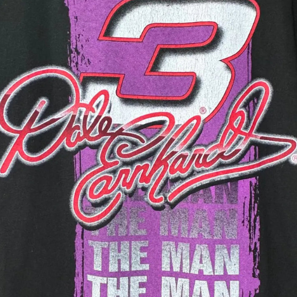 Camiseta vintage NASCAR negra sin mangas y cropped con estampado de Dale Earnhardt nº 3 y coche de competición. 