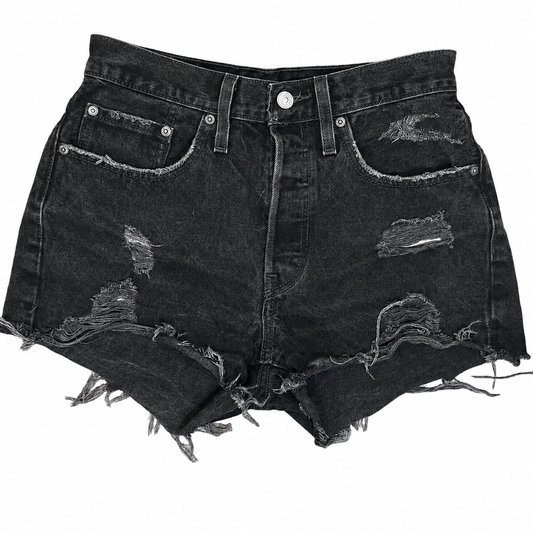 Short Levi's 501 vintage negro para mujer talla 26 con roturas y bajo deshilachado Good Luck Vintage